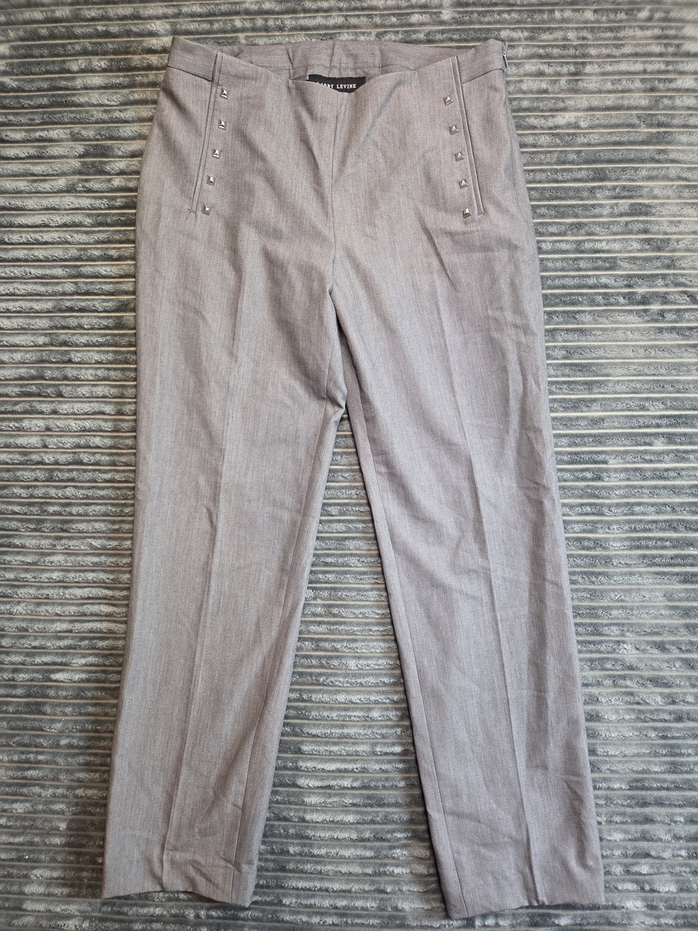 Larry Levine Gray Straight-Leg Trousers with Stud Trim